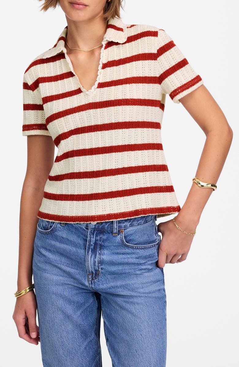 Madewell Stripe Knit Polo, Main, color, Red Ochre