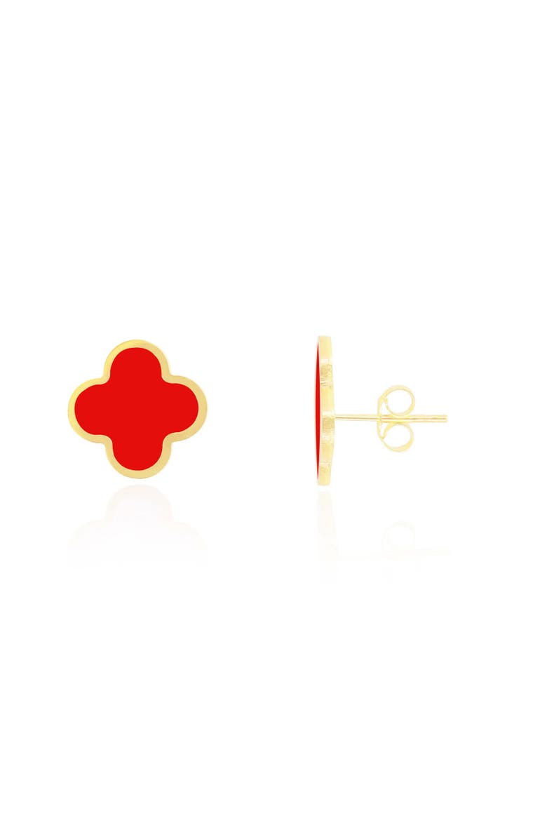 The Lovery Fine Jewelry Large Coral Clover Stud Earrings, Main, color, Coral