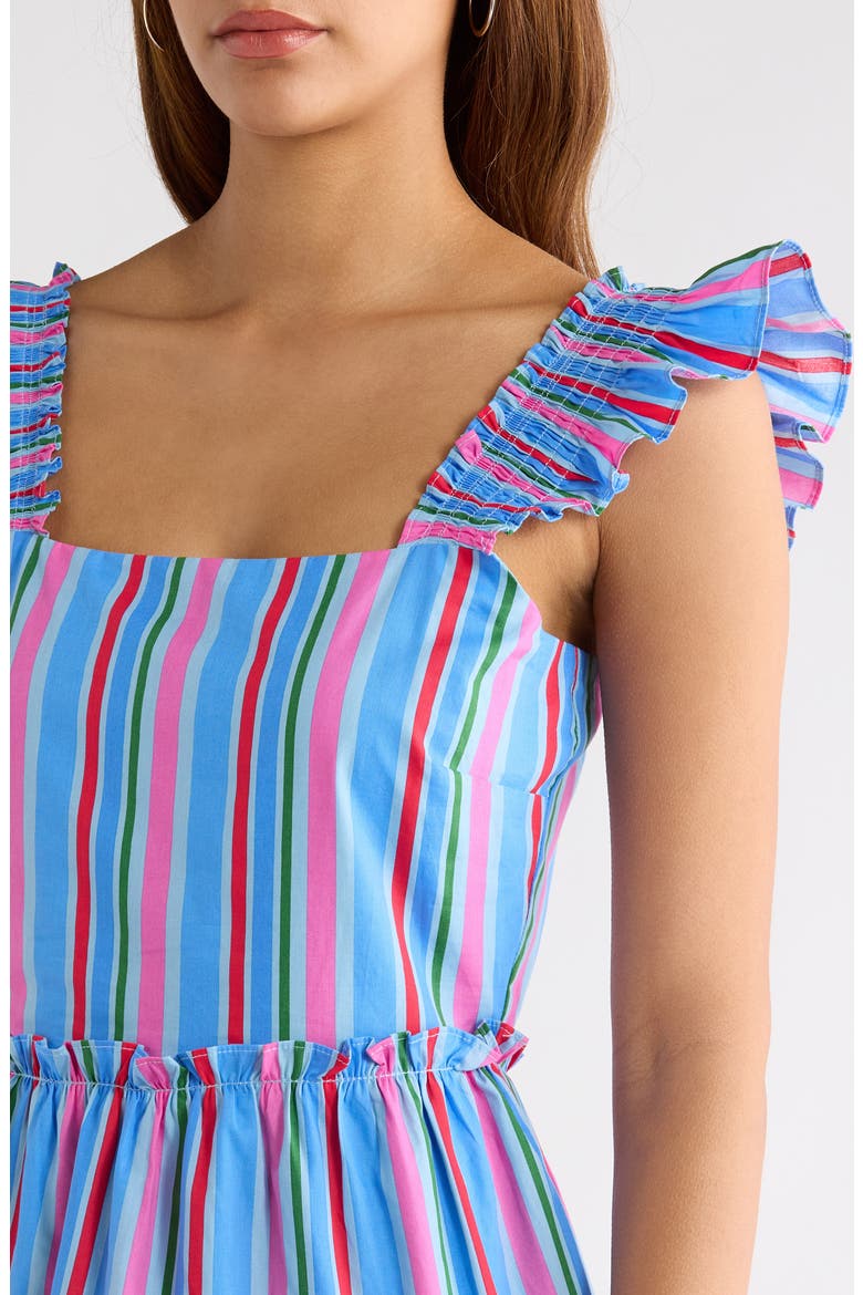 Jaimie Stripe Ruffle Tiered Minidress, Alternate, color, PINK-BLUE-GREEN
