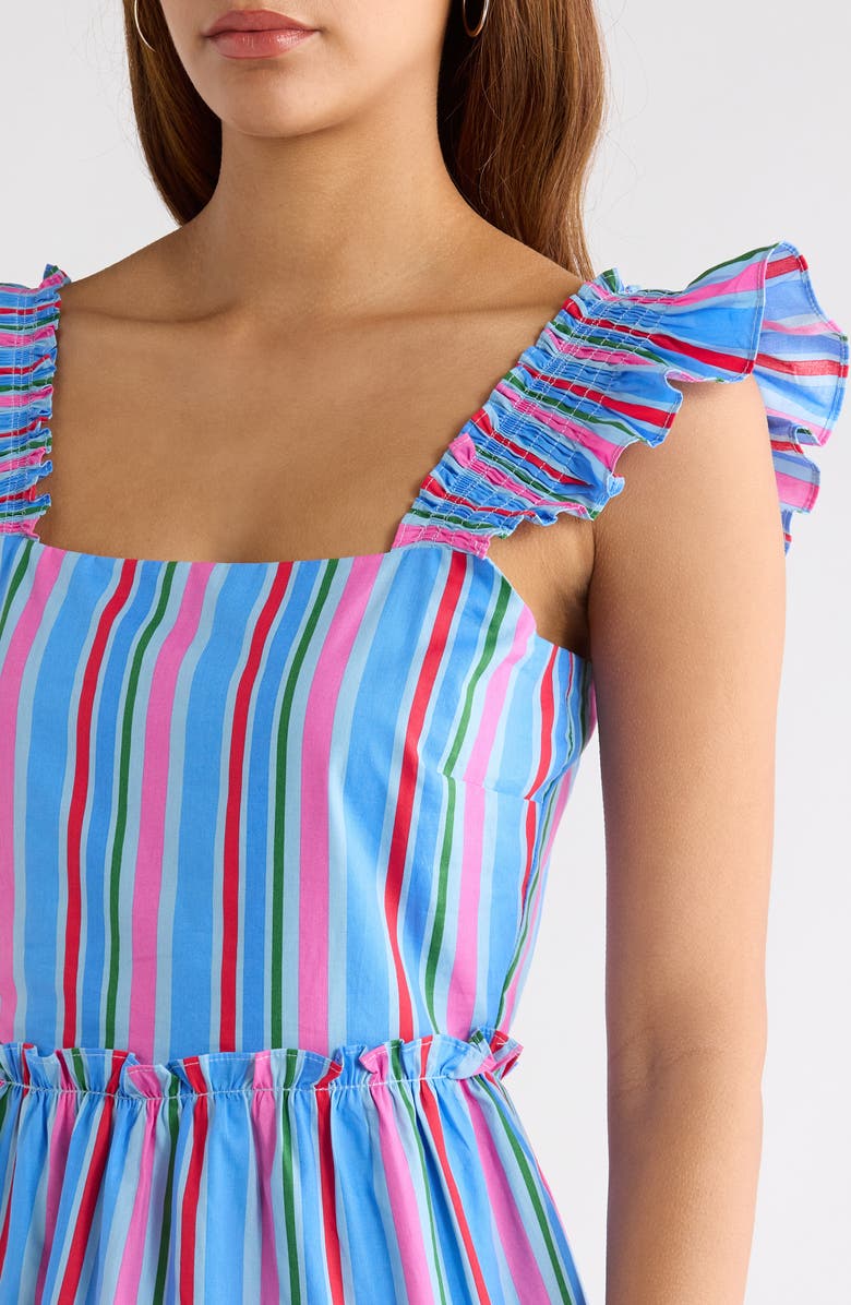 SUGARLIPS Jaimie Stripe Ruffle Tiered Minidress, Alternate, color, Pink-Blue-Green