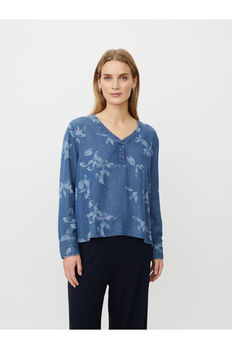 MaDariane Denim Floral Print Blouse, Main, color, Blue Denim