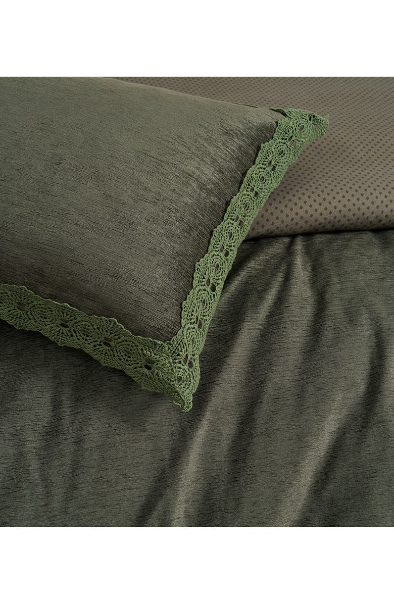 Ted Baker Chenille Lace Trim Duvet Cover & Pillow Shams Set, Alternate, color, Forest Green