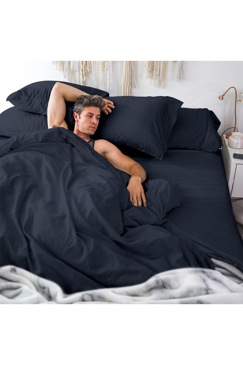 Classic Cool Crisp Cotton Duvet Set, Alternate, color, DARK NAVY