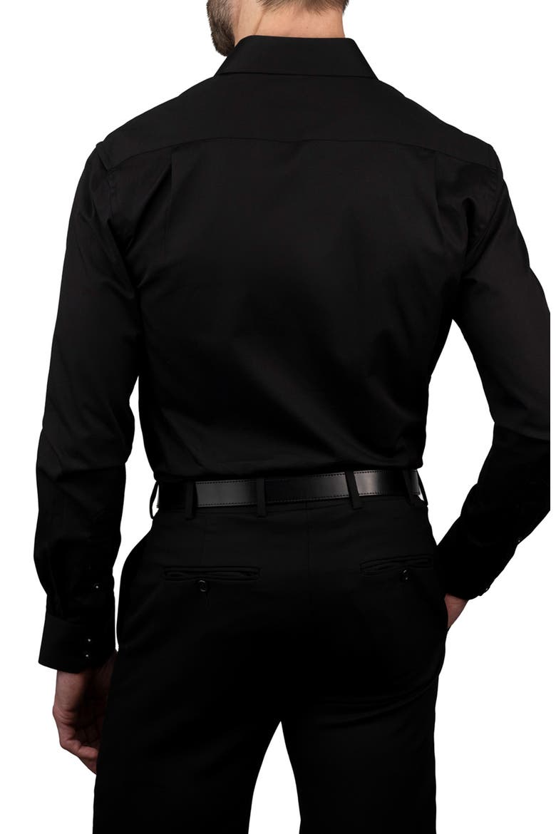 Trim Fit Solid Cotton Dress Shirt, Alternate, color, BLACK