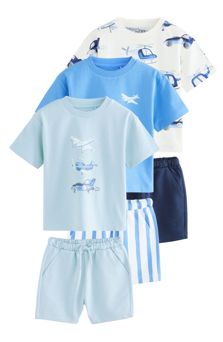 NEXT Kids' Transport Graphic T-Shirts & Shorts 3-Pack, Main, color, Blue