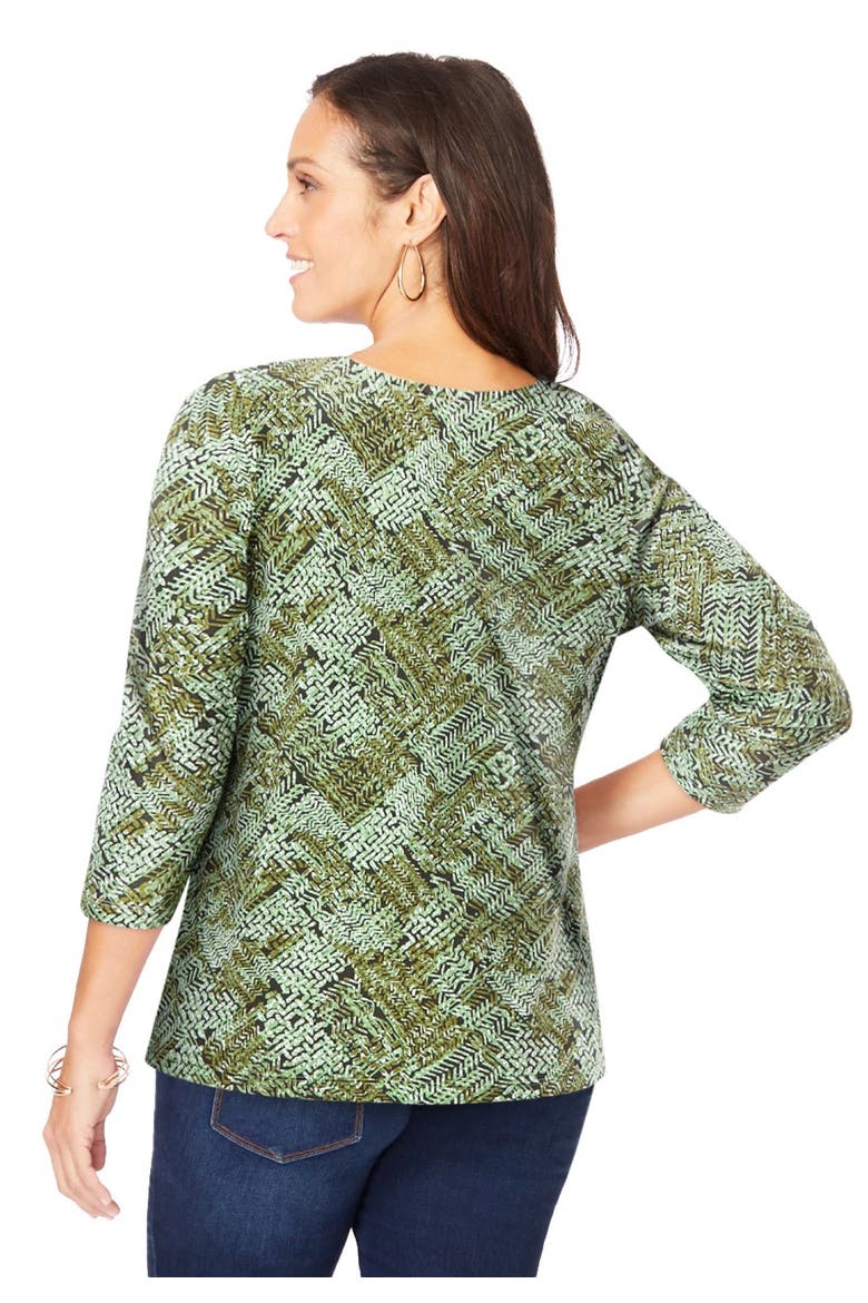 Stretch Cotton Scoop Neck Tee, Alternate, color, OLIVE DRAB TRIBAL ANIMAL