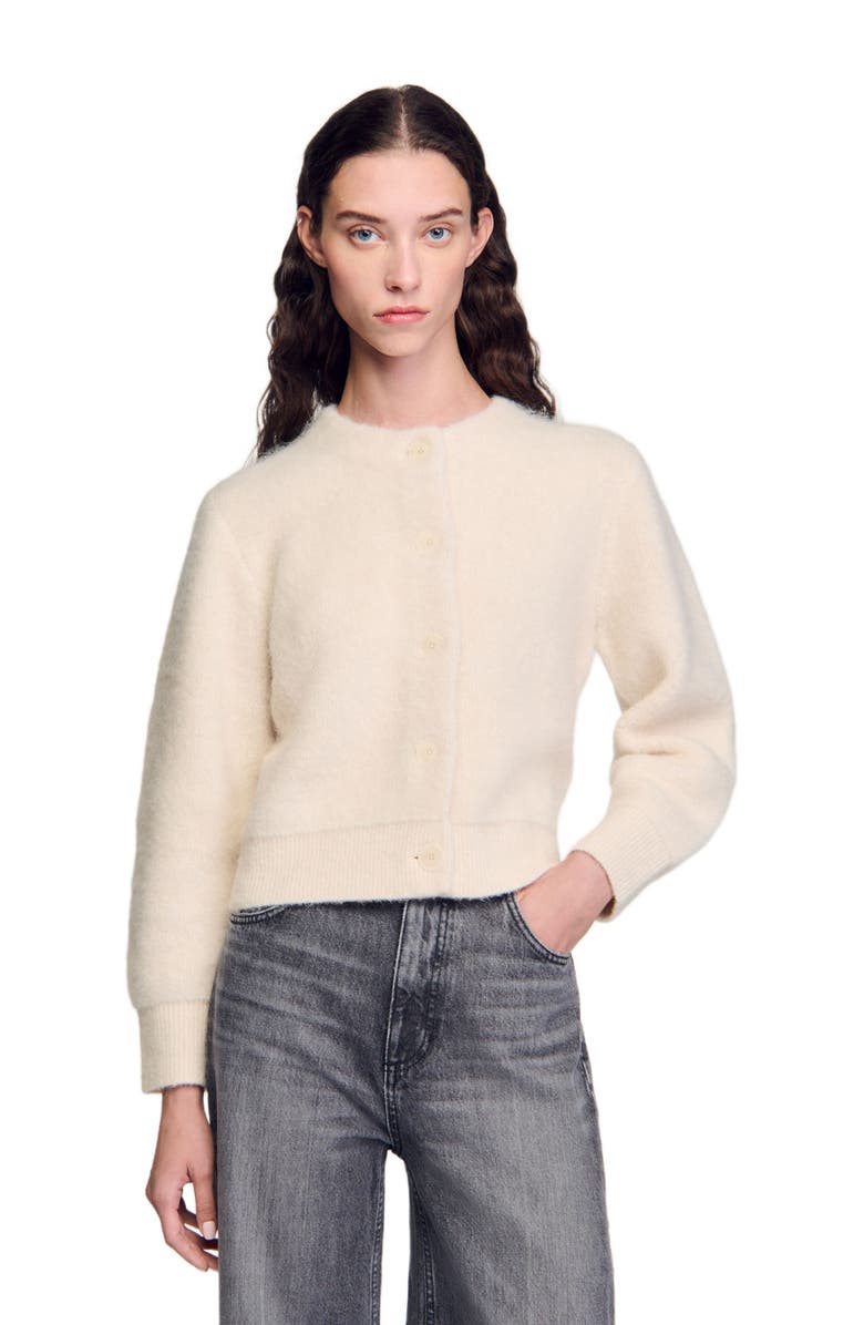SANDRO Cropped fluffy knit cardigan, Alternate, color, 