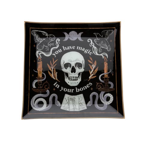 Magic In Your Bones Skull Halloween Glass Tray