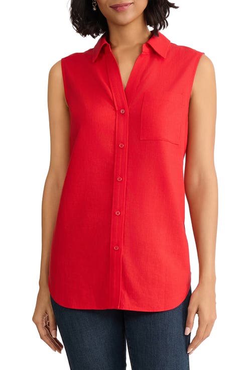 Sleeveless Linen Blend Button-Up Shirt