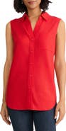 Jones New York Sleeveless Linen Blend Button-Up Shirt