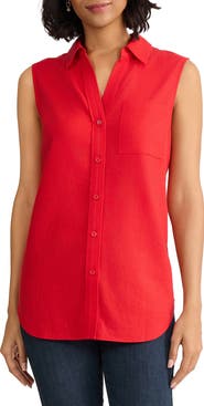 Jones New York Sleeveless Linen Blend Button-Up Shirt