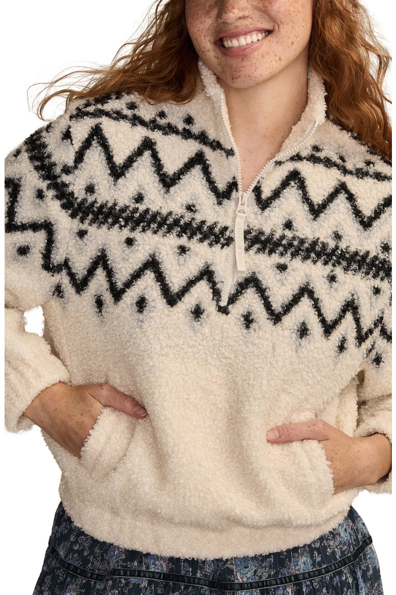 High Pile Half Zip Top, Main, color, BLACK CREAM MULTI