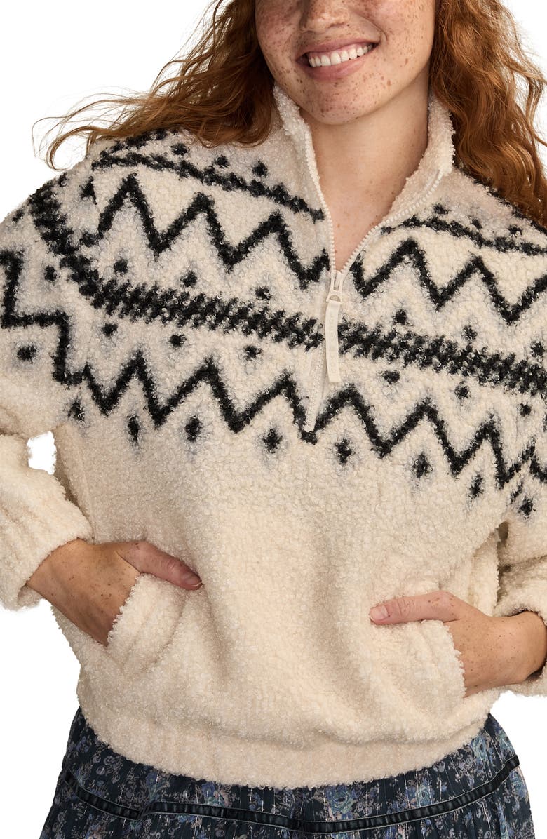 Lucky Brand High Pile Half Zip Top, Main, color, Black Cream Multi