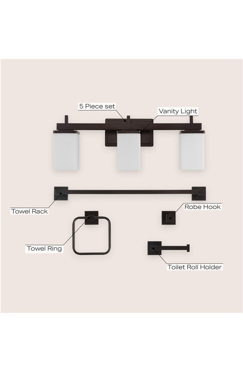 JONATHAN Y Caia 22.38" 3-Light Modern Contemporary Vanity Light with Frosted Glass Shades and Bathroom Hardware Accessory Set, Alternate, color, 
