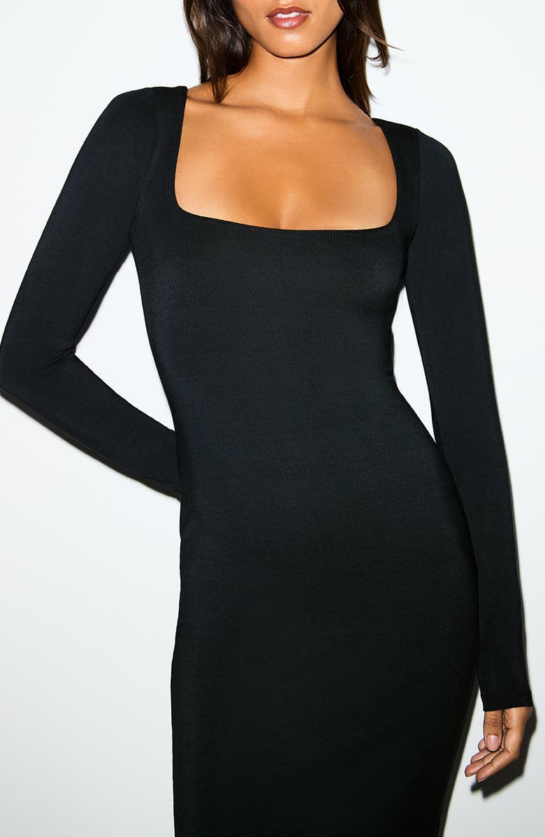 SKIMS Smooth Layers Long Sleeve Dress, Alternate, color, Obsidian
