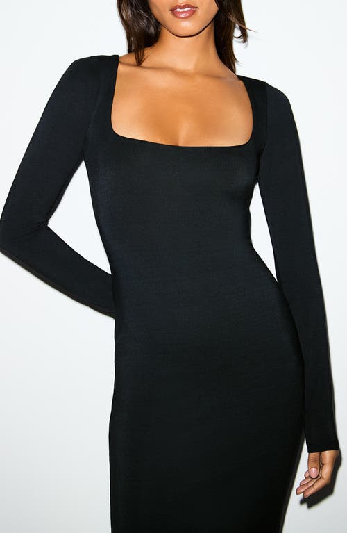 Skims Smooth Layers Long Sleeve Dress In Black