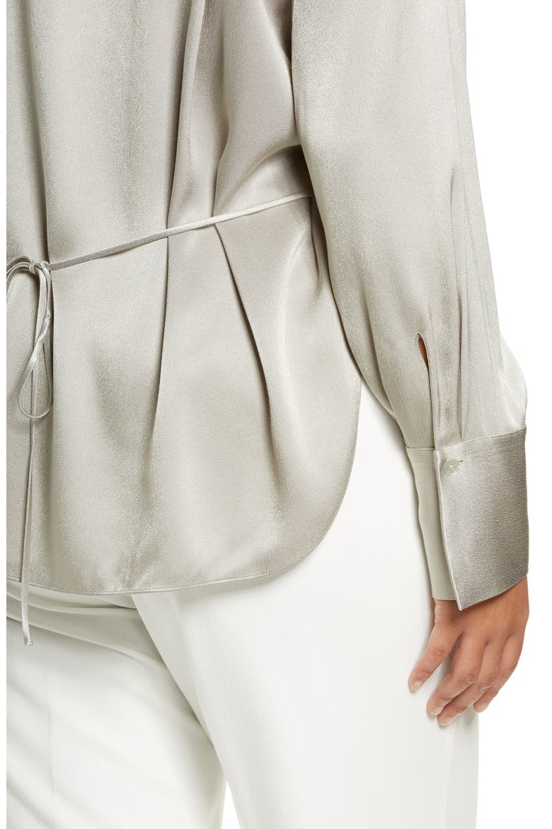 Relaxed Long Sleeve Satin Button-Up Shirt, Alternate, color, PEYOTE