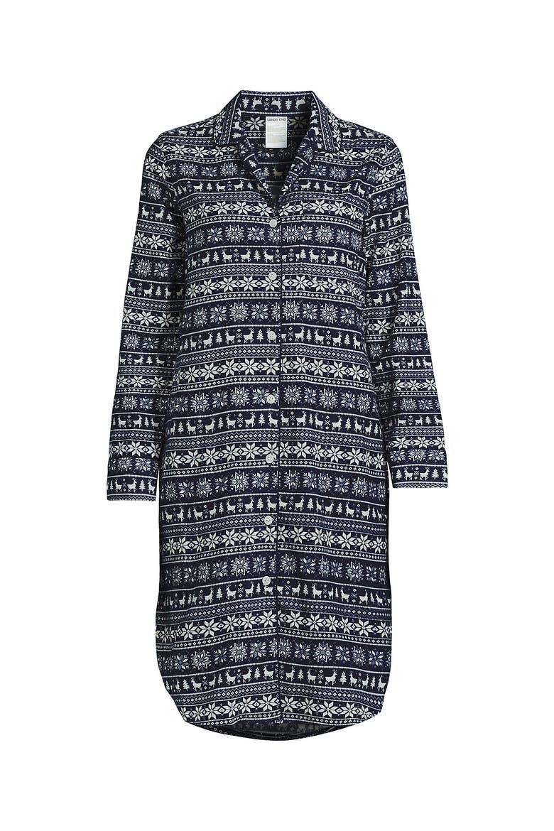 Flannel Long Sleeve Sleepshirt Nightgown, Alternate, color, Deep Sea Deer Fairisle