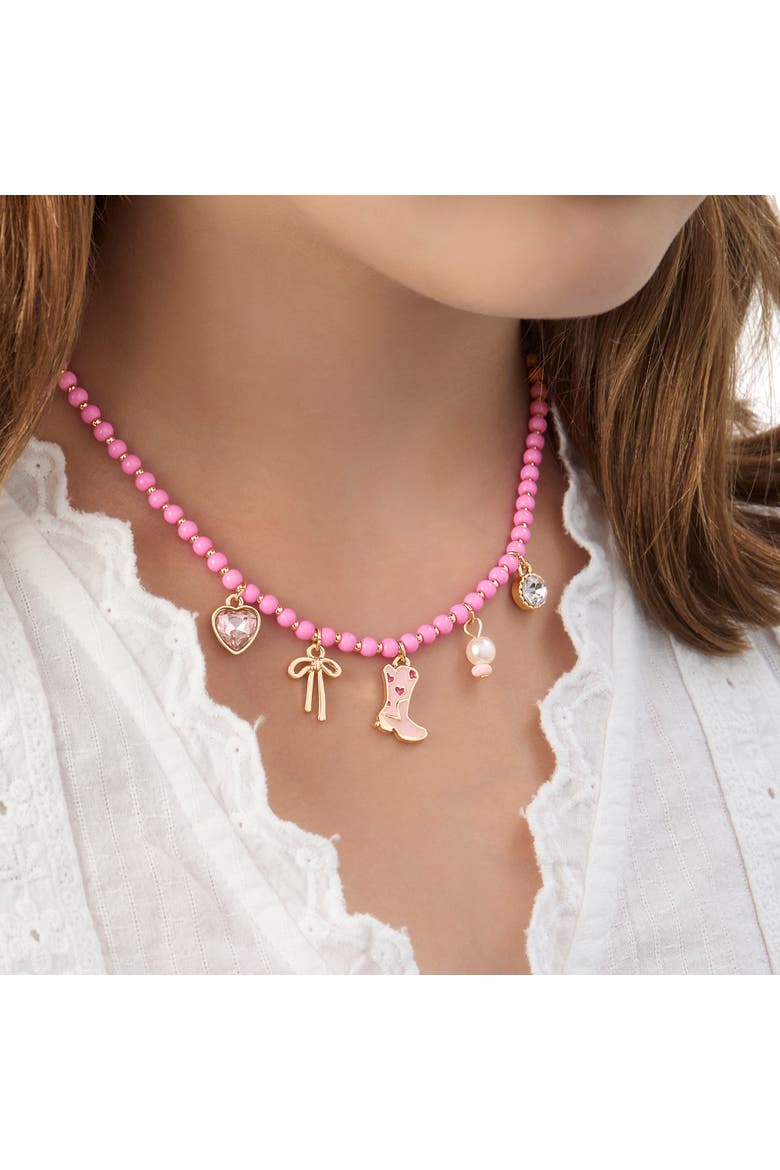 Kids Charm Necklace & Earrings Set, Alternate, color, pink, red, gold