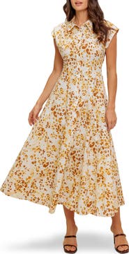 FLYING TOMATO Print Midi Button Front Shirtdress