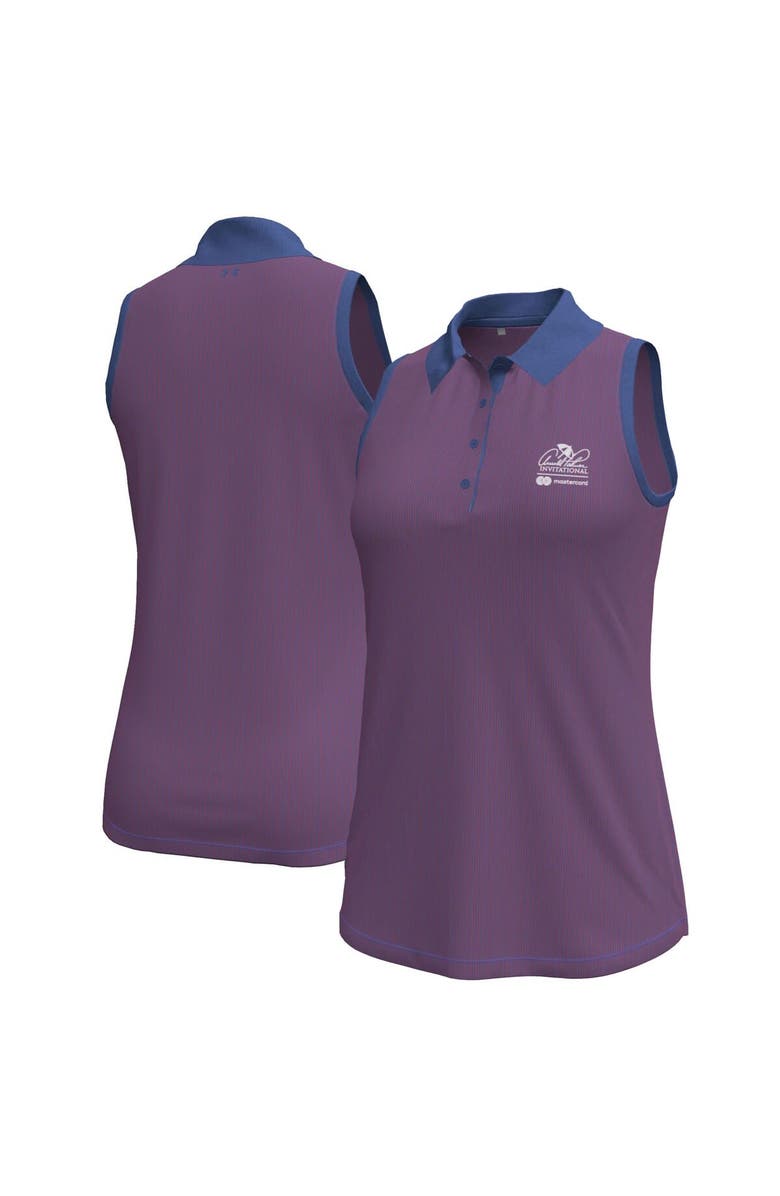 Under Armour Women's Under Armour  Purple Arnold Palmer Invitational Playoff 3.0 Pin Stripe Jacquard Sleeveless Polo, Main, color, 