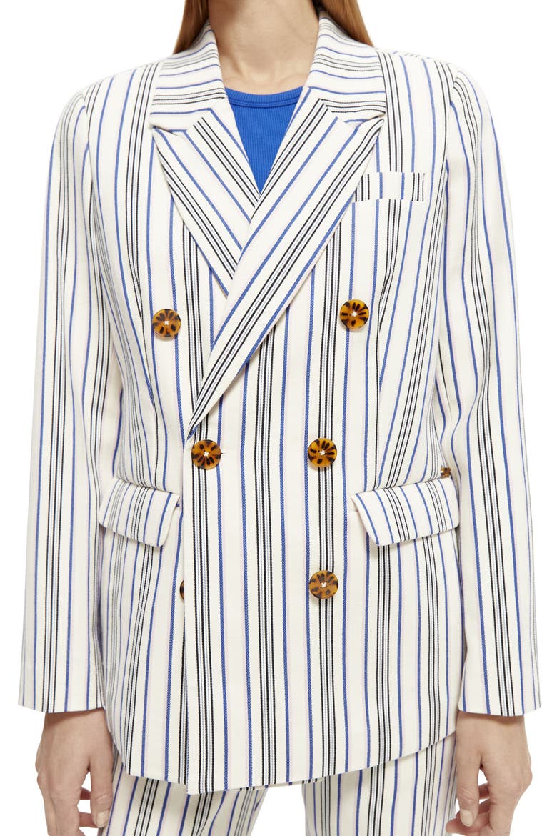 Stripe Double Breasted Stretch Cotton Jacket, Main, color, BLUE PINK STRIPES-5474