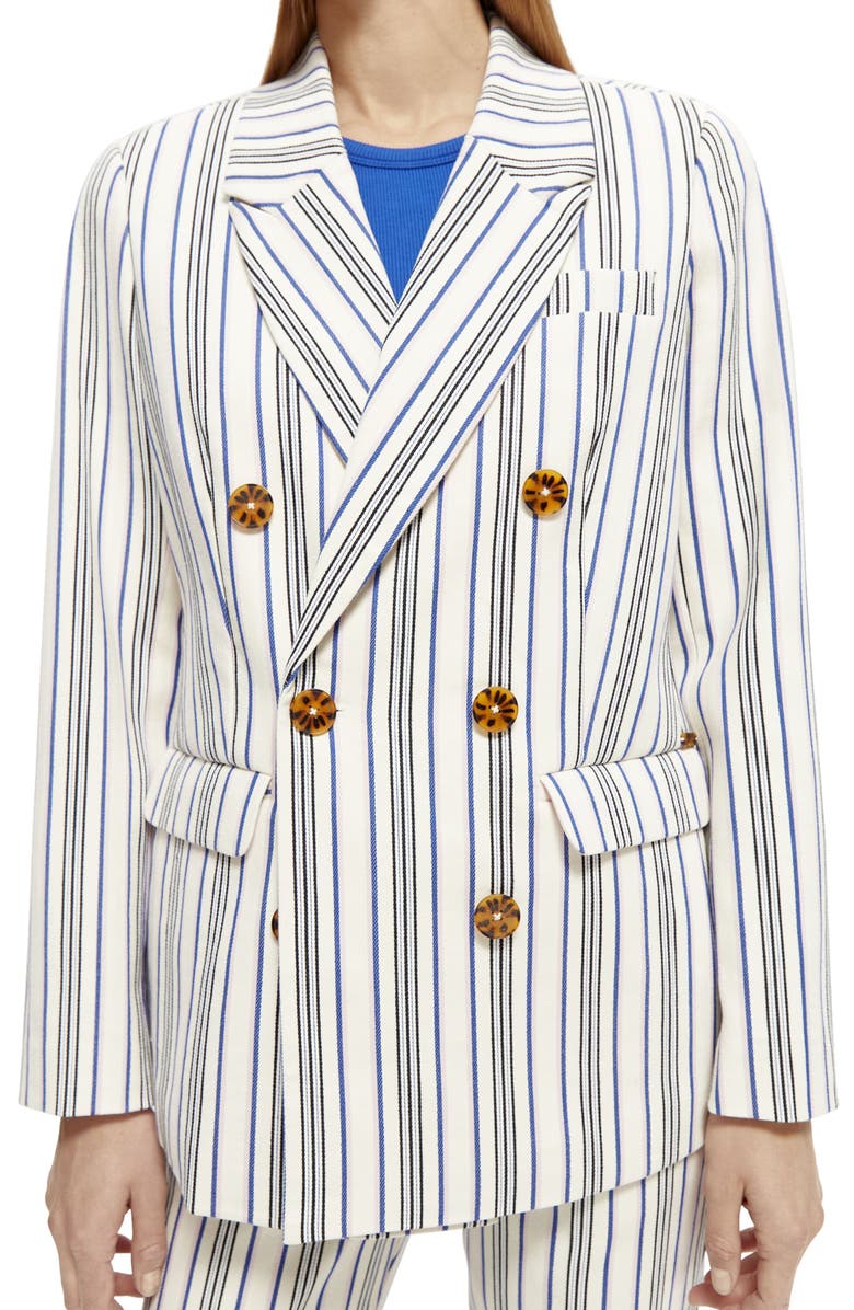 Scotch & Soda Stripe Double Breasted Stretch Cotton Jacket, Main, color, 