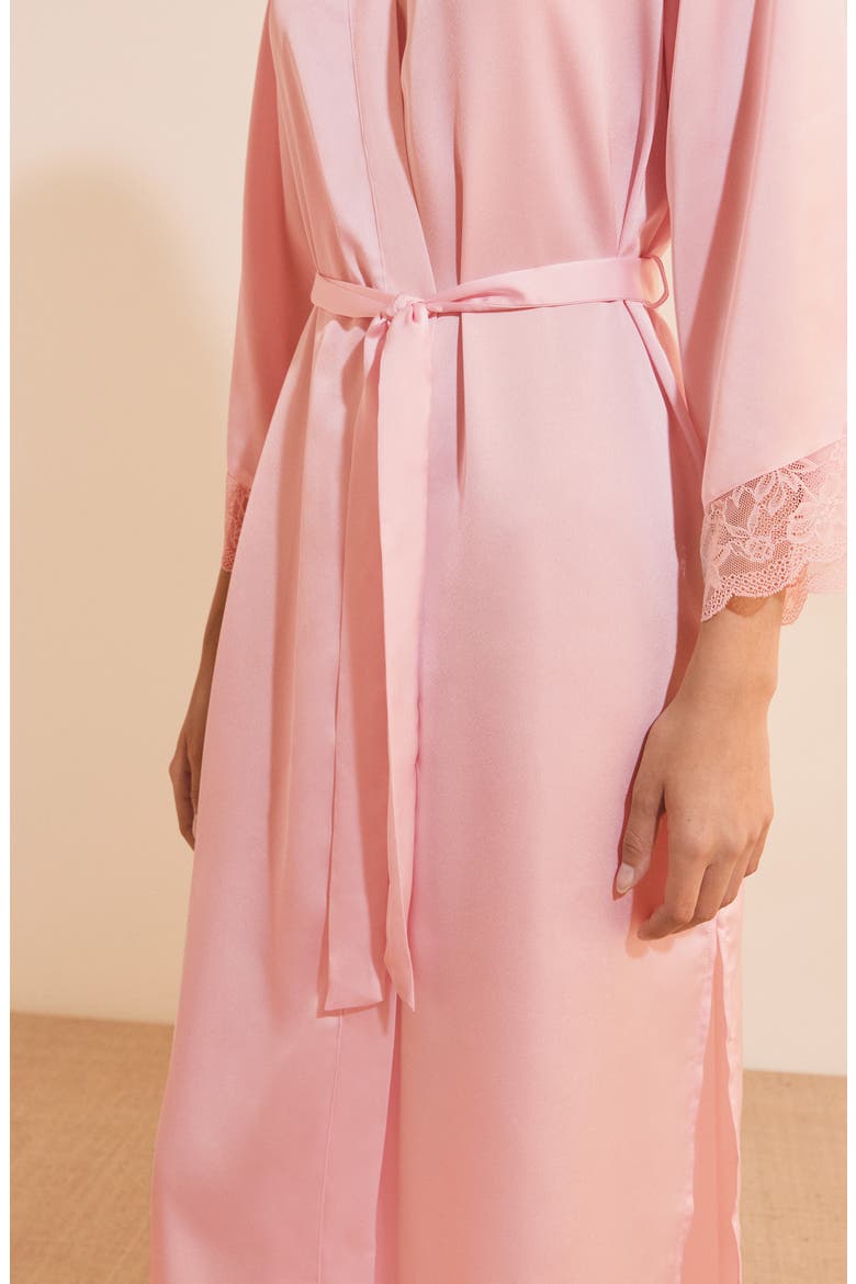 Desire Lace Trim Long Robe, Alternate, color, PINK