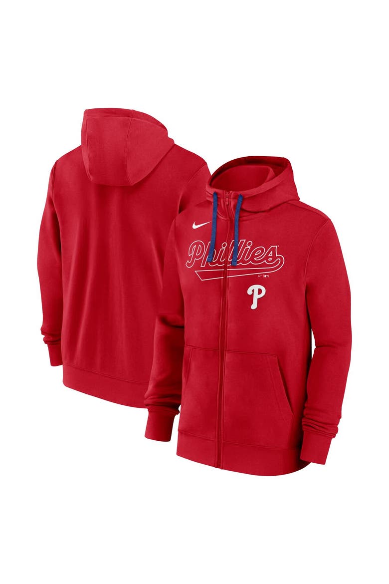 Men's Nike Red Philadelphia Phillies Knockout Script Full-Zip Hoodie, Main, color, Red