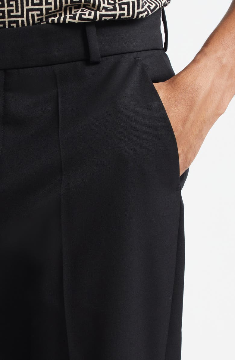 Balmain Tailored Straight Leg Wool Pants, Alternate, color, Black