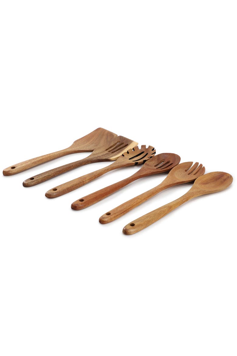 6 Piece Acacia Wood Kitchen Utensil Set, Alternate, color, Acacia
