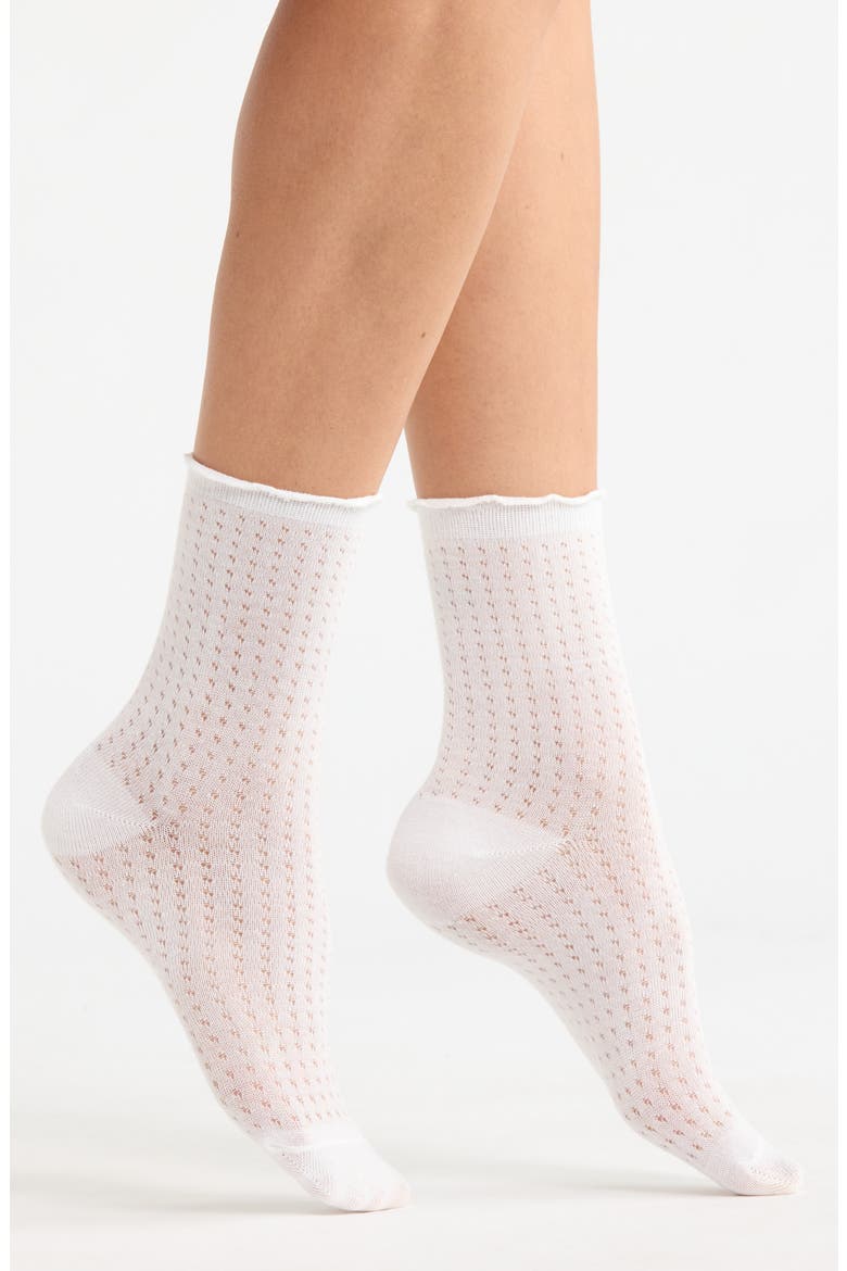 Regis Lettuce Edge Crew Socks, Main, color, WHITE