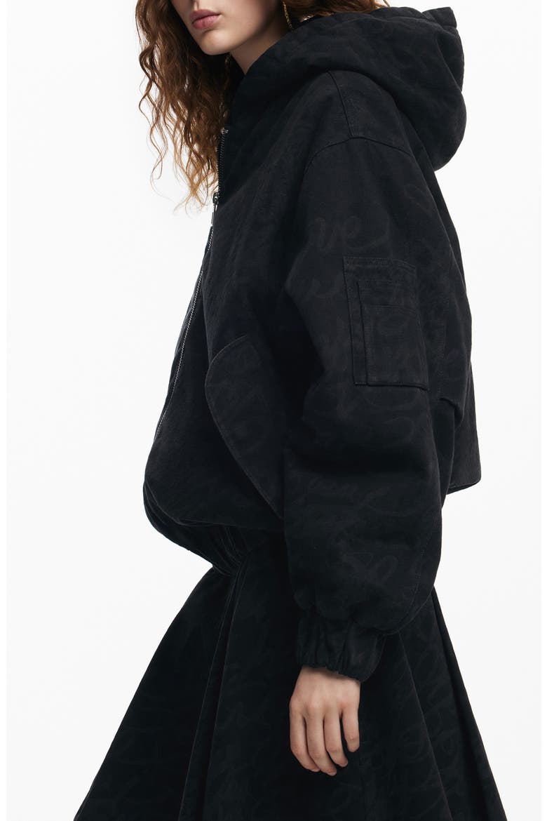 Tonal Pattern Hooded Jacket, Alternate, color, BLACK