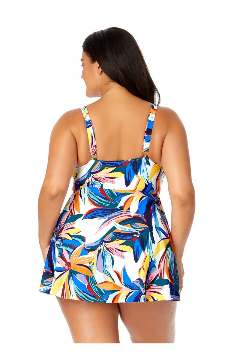 Anne Cole Plus Women's Plus Riviera Floral Swim Dress With Skirted Bottom, Alternate, color, Riviera Floral
