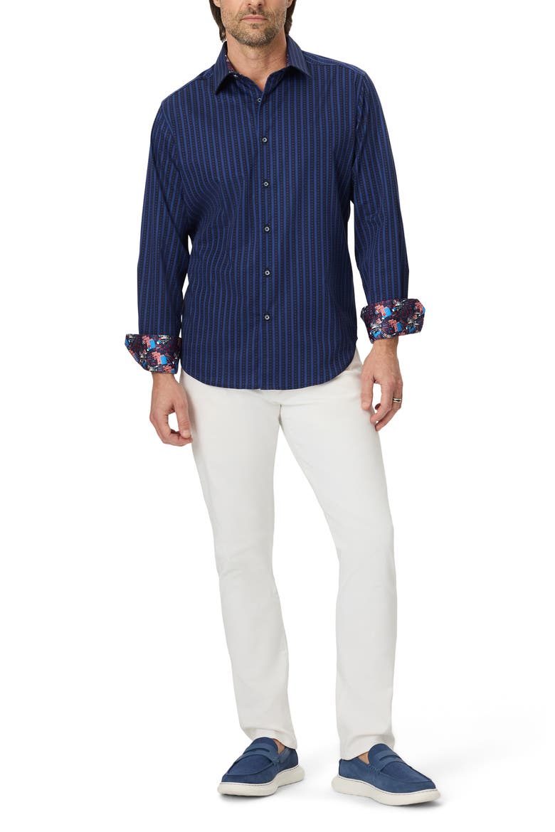 Quiet Glory Stretch Cotton Button-Up Shirt, Alternate, color, NAVY