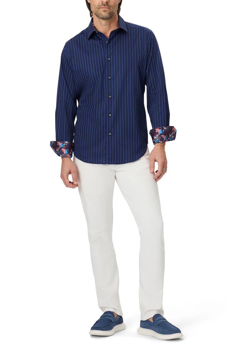 Robert Graham Quiet Glory Stretch Cotton Button-Up Shirt, Alternate, color, Navy