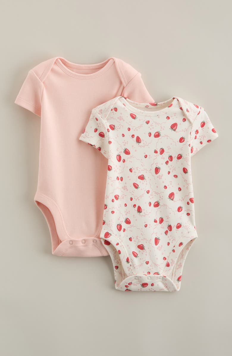 Nordstrom Assorted 2-Pack Bodysuits, Main, color, Ivory Strawberry-Pink Pack