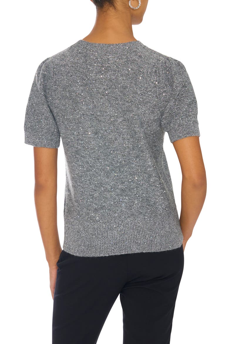 Sequin Puff Sleeve Crewneck Sweater, Alternate, color, MEDIUM HEATHER GREY