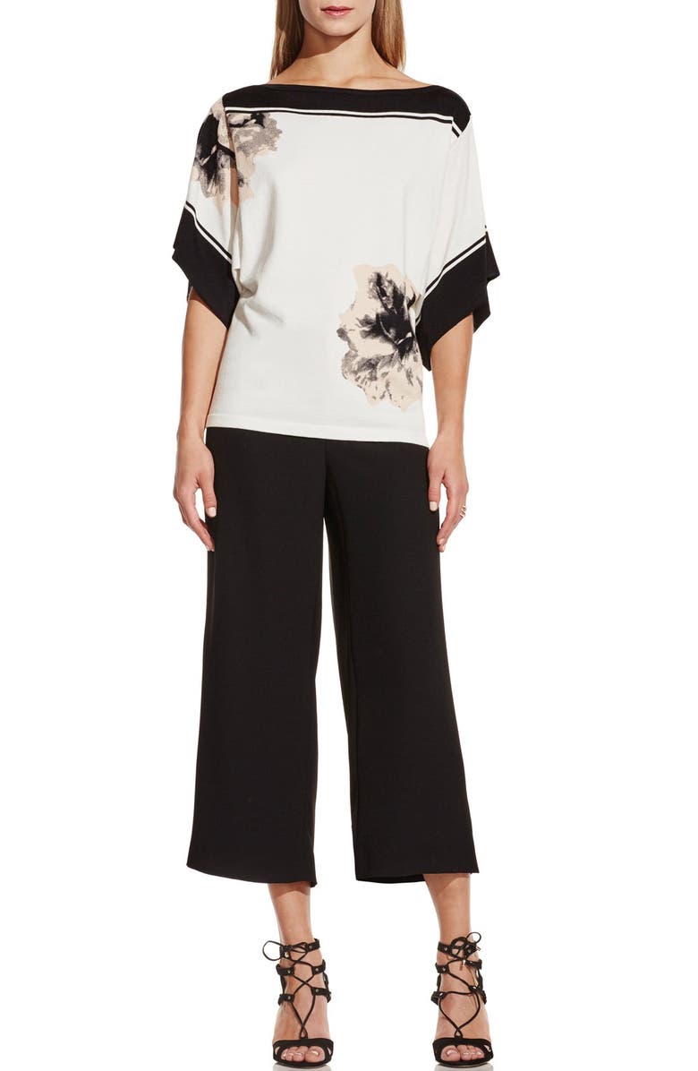 Vince Camuto Boatneck Placed Floral Print Sweater, Alternate, color, 