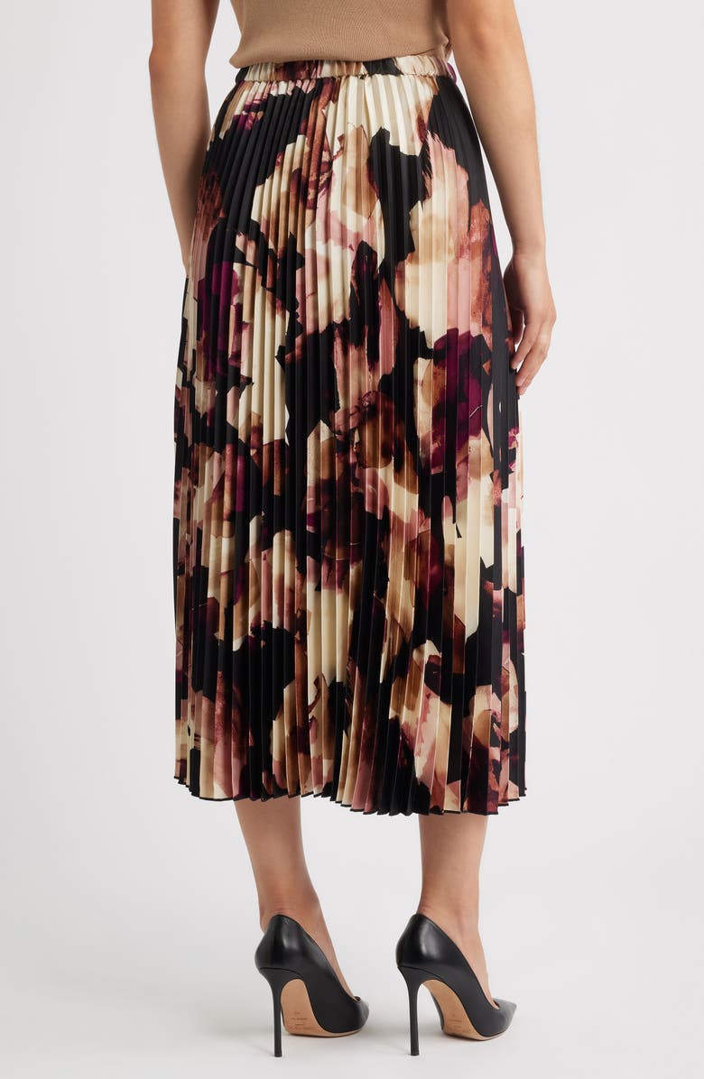 Anne Klein Pleated Pull-On Midi Skirt, Alternate, color, Anne Black Multi