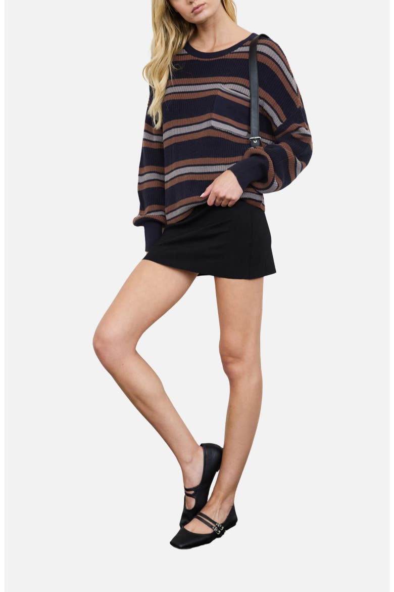 Striped Raw Edge Crewneck Sweater, Alternate, color, NAVY MULTI
