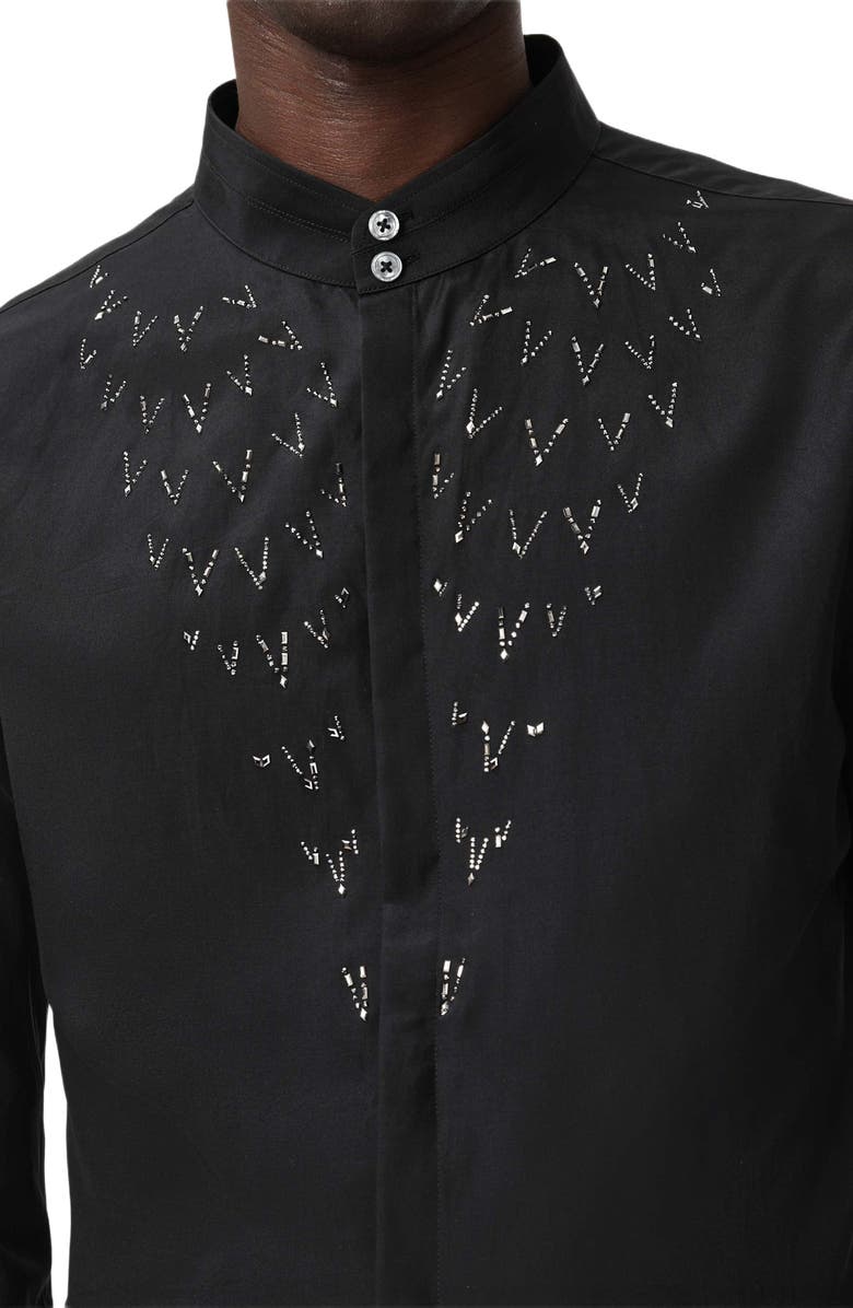 John Varvatos Lex Embellished Band Collar Silk & Wool Button-Up Shirt, Alternate, color, Black
