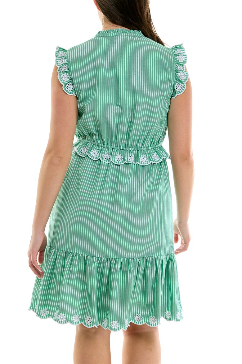 Embroidered Eyelet Ruffle Cap Sleeve Cotton Dress, Alternate, color, LILYPAD/WHITE STRIPE