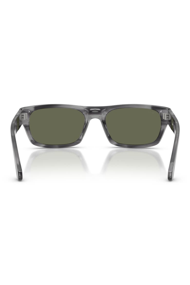 Gender Inclusive PO3398S 55mm Polarized Rectangular Sunglasses, Alternate, color, STRIPED GREY / GREEN POLAR