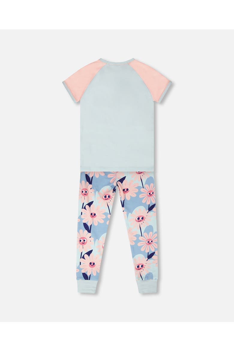Organic Cotton Smiling Flower Two-Piece Pyjama Set, Alternate, color, Blue Smiling Flower Print