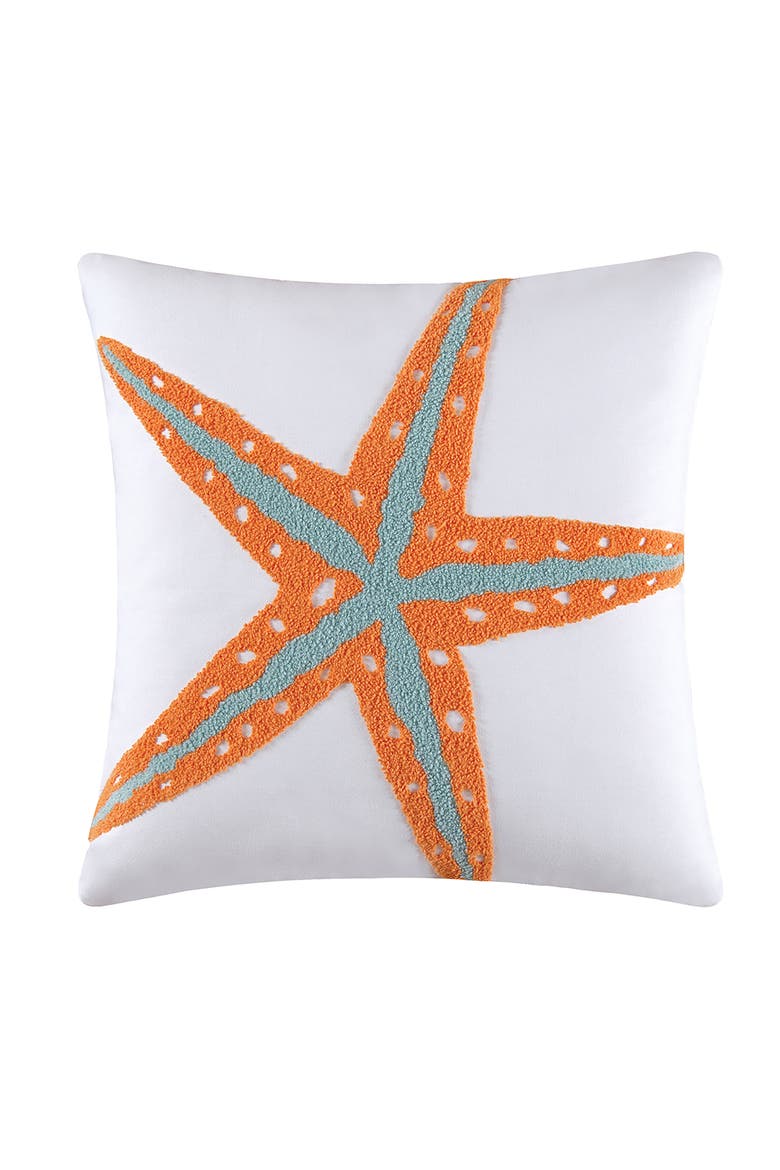 Starfish Tufted Cotton Blend Accent Throw Pillow 18" x 18", Main, color, White