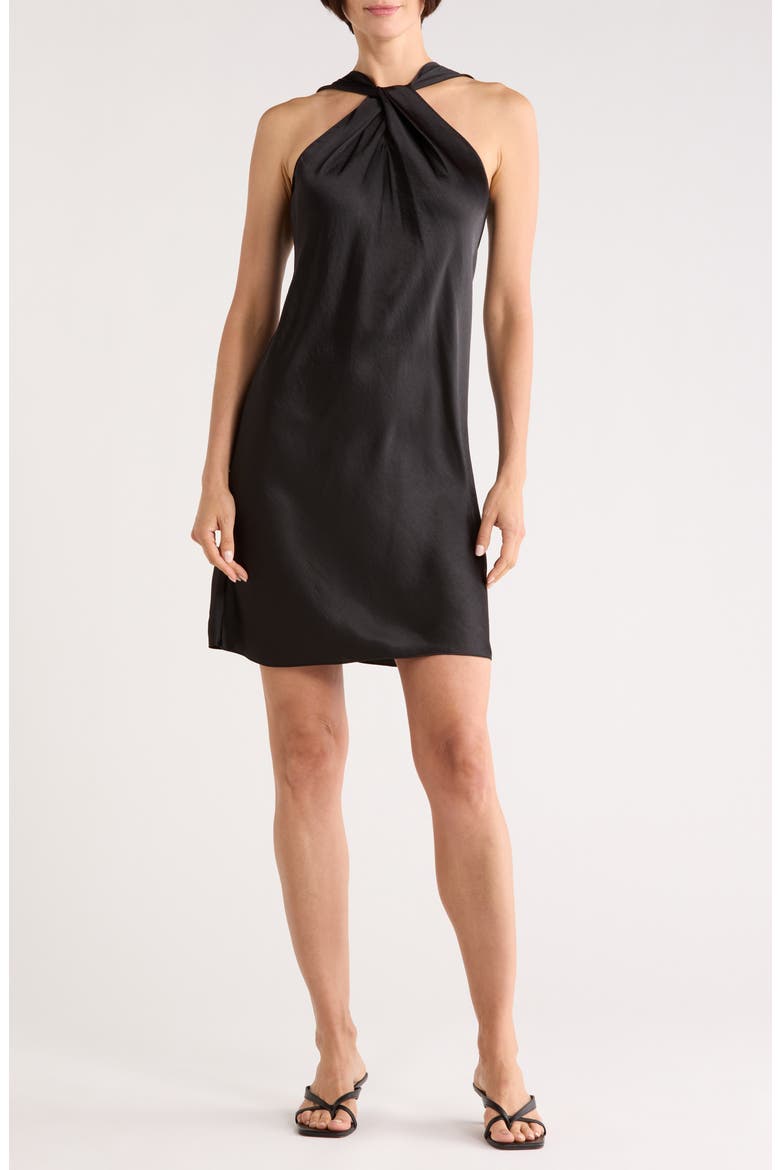 Twist Dr. Silky Shift Dress, Main, color, BLACK