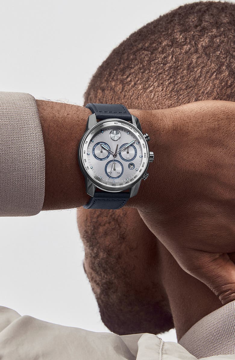 Movado Bold Verso Chronograph Leather Strap Watch, 44mm, Alternate, color, 