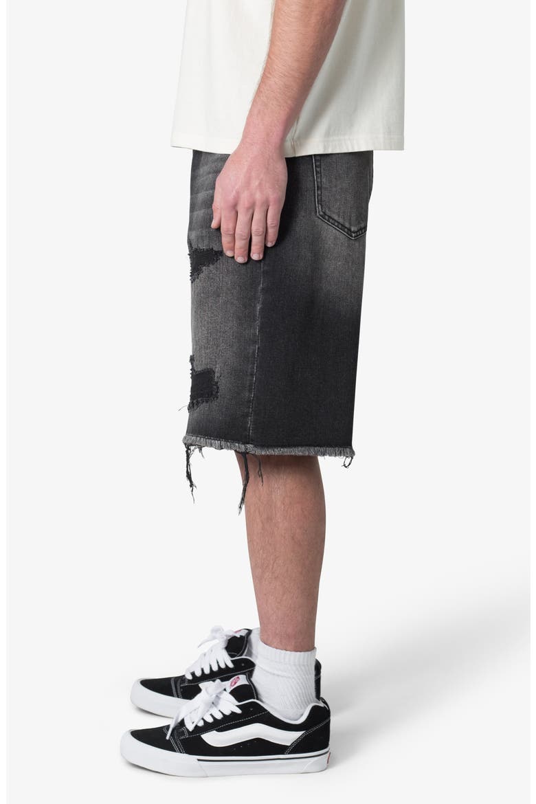 Elongated Ripped Denim Shorts, Alternate, color, WASHED BLACK