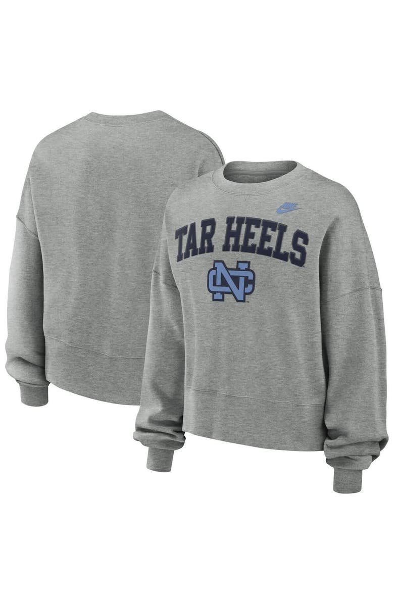Nike Women's Nike Heather Gray North Carolina Tar Heels Oversized Legacy Classic Pullover Sweatshirt, Main, color, 